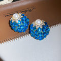 Crystal Cluster and Pearl Stud Earrings in Four Colors view 9