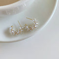 Silver Tone Crystal Crescent Curve Stud Earrings Jewelry Pair view 6