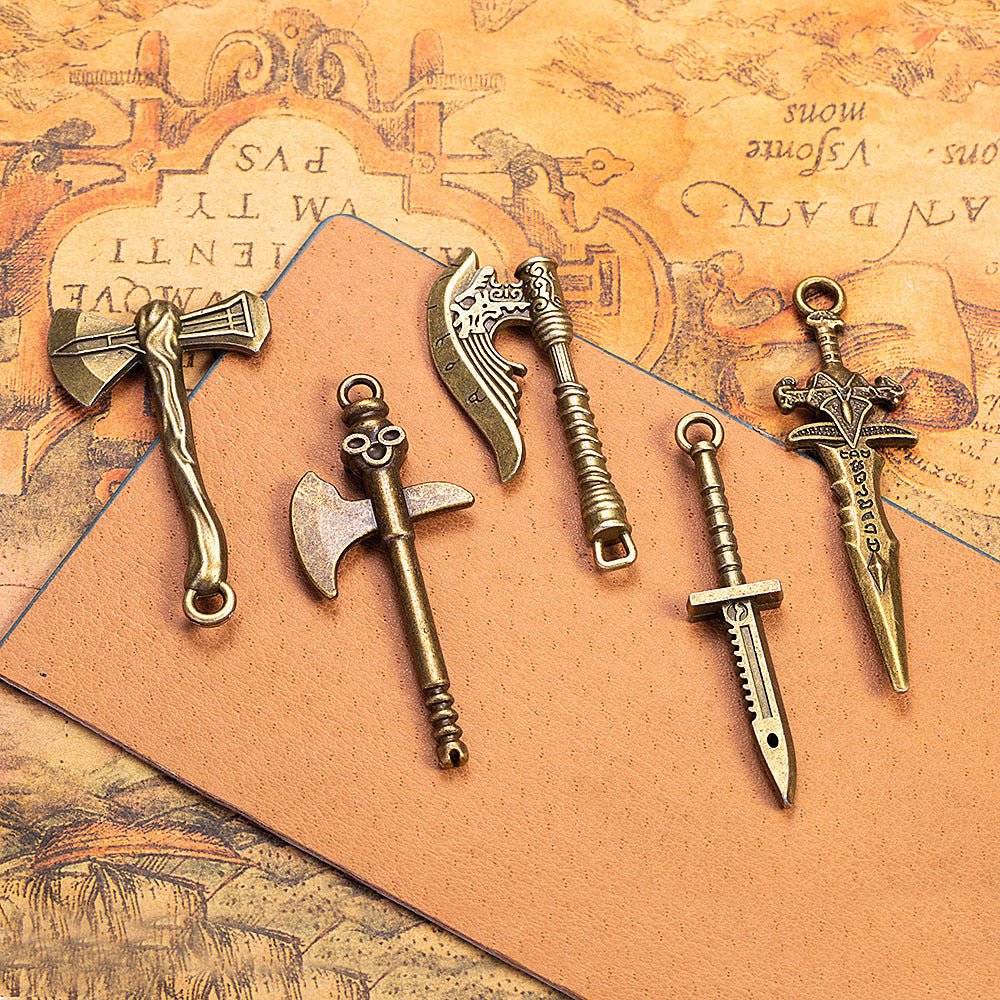 Vintage Alloy Axe Sword Weapon Model Keychain Pendant