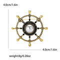Pearl Ship Wheel Brooch in Detailed Metal and Crystal Design view 6