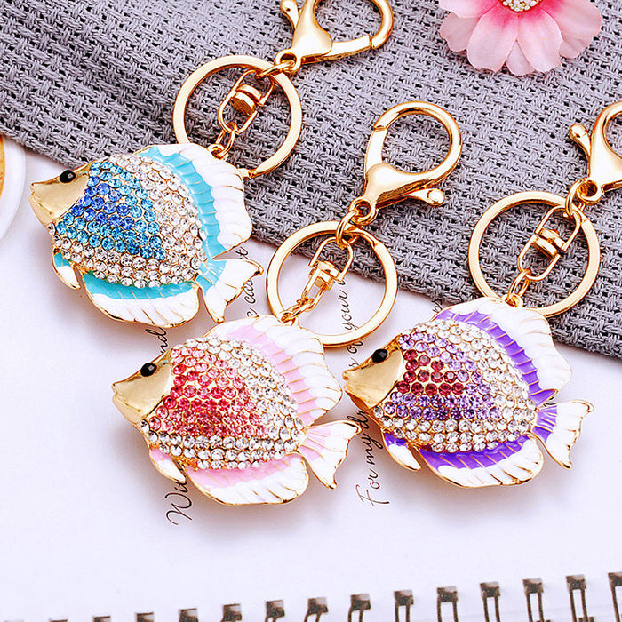 Jeweled Tropical Fish Keychains in Pink, Blue and Purple
