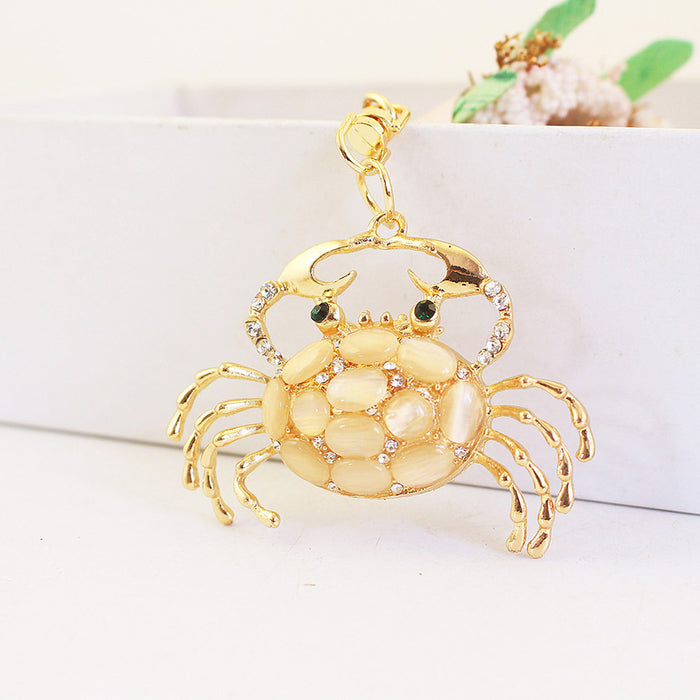 Opal Crystal Crab Keychain, Rhinestone Ocean Animal Car Bag Charm