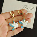 White Flying Dove Lobster-Clasp Charm with Blue Wings view 2