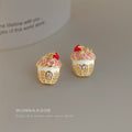 Gold Tone Colorful Cupcake And Clear Stone Stud Earrings view 1