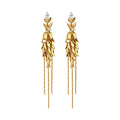 Wheat Leaf And Chain Tassel Clip On Earrings In Two Tones view 5