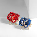 Red Gold Tone Rose Crystal Enamel Two Designs Metal Brooch Pin view 4