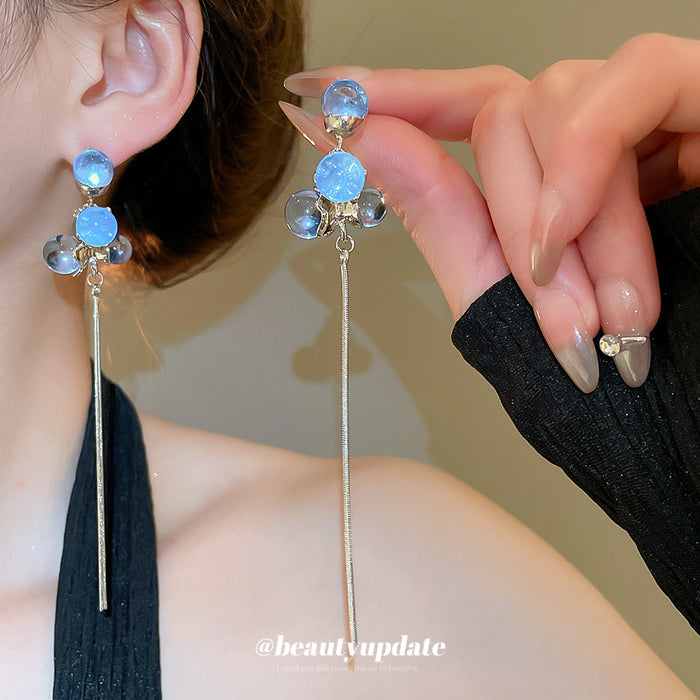 Blue Disc Wavy Chain Drop Stud Earrings Fashion Jewelry