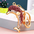 Jeweled Dolphin Keychain with Aqua Crystals and Gold Tone Body view 3