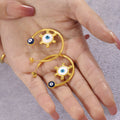Evil Eye Sun C-Hoop Earrings Enamel Gold Steel Pair view 4