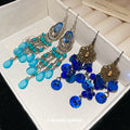 Antique Tone Sequin Chandelier Earrings with Reflective Details view 3