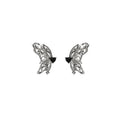 Silver Butterfly and Black Heart Mismatched Stud Earrings view 5