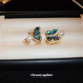 Gold Tone Iridescent Butterfly And Pearl Like Open Ring view 4