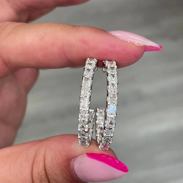 White Gold Tone Square Crystal Channel Hoop Earrings