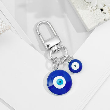Silver Tone Evil Eye Charm Keychain With Rhinestone Accent