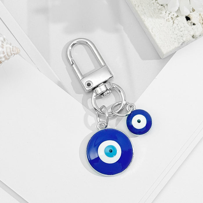 Silver Tone Evil Eye Charm Keychain With Rhinestone Accent