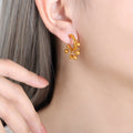Gold C Hoop Earrings Dangling Round Ball Bead Charms view 4