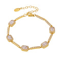 Rectangle Halo Zircon Link Bracelet Gold Or Steel Adjustable view 5