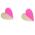 Half Wood Half Color Resin Heart Stud Earrings in Three Colors view 3