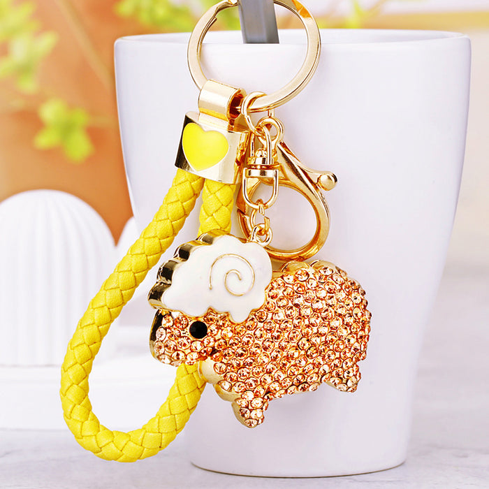 Jeweled Lamb Keychain with Gold Tone Hardware and Crystal Accents