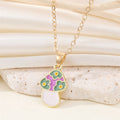 Gold Tone Floral Enamel Mushroom Pendant Necklaces in Six Colors view 5