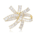 Large Crystal Bow Brooch in Gold Tone Openwork Design view 1