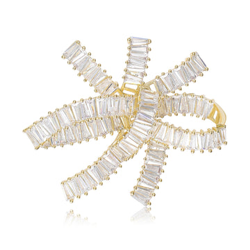 Large Crystal Bow Brooch in Gold Tone Openwork Design