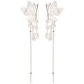 Silver Tone Butterfly Crystal Tassel Earrings with Blue Accents view 5