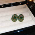 Green Crystal Oval Cluster Statement Stud Earrings view 6
