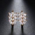 Marquise Leaf Wheat Huggie Earrings Gold Silver Tones view 1