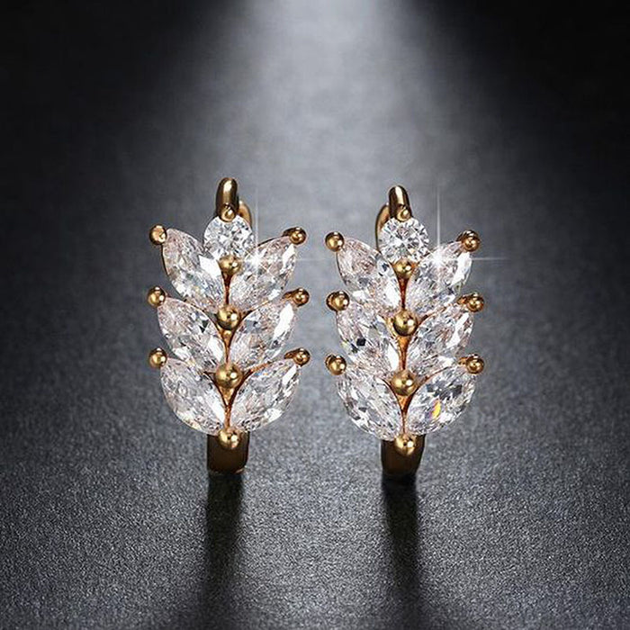 Marquise Leaf Wheat Huggie Earrings Gold Silver Tones