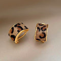 Plush Leopard Print Rectangular Gold Tone Huggie Hoop Earrings view 1