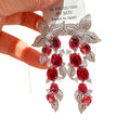 Red Crystal Leaf Cascade Drop Earrings Jewelry Accessory view 5