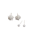 Silver Tone Floral Stud and Pearl Drop Earring Set view 5