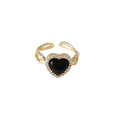 Gold-Tone Open Adjustable Black Heart CZ Halo Band Ring view 5