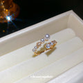 Gold Open Pearl And Cubic Zirconia Adjustable Ring view 2