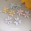 Layered Iris Flower Stud Earrings in Pink Blue Gold and White view 2