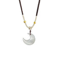 Dark Braided Cord Necklace With White Pearlescent Crescent Pendant view 5