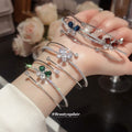 Silver Multi Layer Open Butterfly Crystal Cuff Bracelet view 1