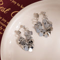 Silver Reflective Heart Sequin Cluster Hoop Stud Earrings view 2
