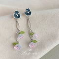 Dark Blue Flower Pale Lavender Bell Branch Long Drop Earrings view 4