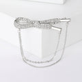 Crystal Bow Chain Brooch In Gold Or Silver Tone With Polished Metal Detail view 4