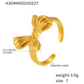 Gold Stainless Steel Open Bow Ring Textured Ribbon Style Band view 6