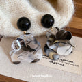 Black and White Layered Flower Drop Earrings with Round Studs view 2