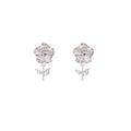 Silver Clear Stone Rose and Stem Dangle Stud Earrings view 5