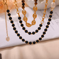 Gold Beaded Necklace Tiger Eye Pearl or Black Bead view 4