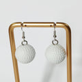 Large White Textured Golf Ball Drop Earrings with Gold Tone Findings view 3