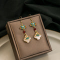 Colorful Palace Flower White Petal Long Hook Earrings view 4