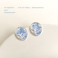 Blue Enamel Cat Star Oval Stud Earrings Silver Tone view 3