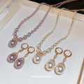 Gold Tone White Graduated Pearl Like Earrings And Necklace view 1