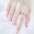 Silver Dual Open Adjustable Ring Floral Lattice Clear Stone view 3